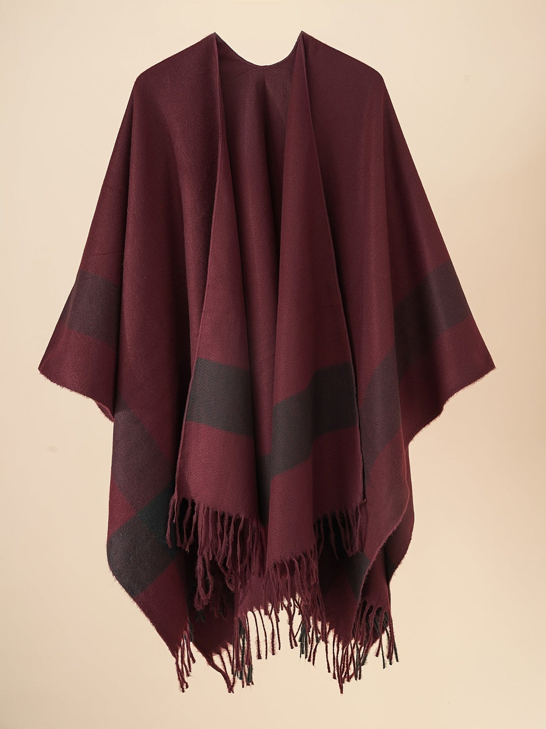 Kyrine - Poncho Chal Con Flecos Y Estampado Geométrico