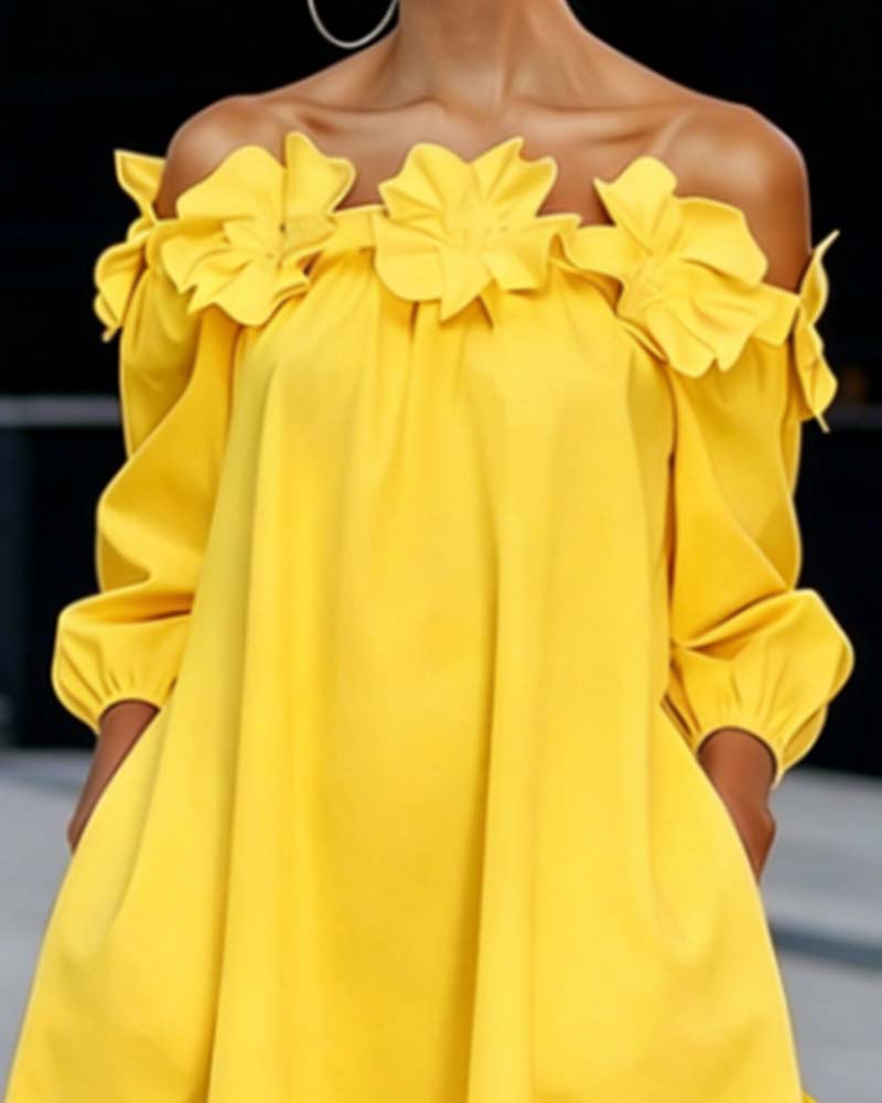 Loania - Vestido Con Hombros Al Aire Y Detalles Florales