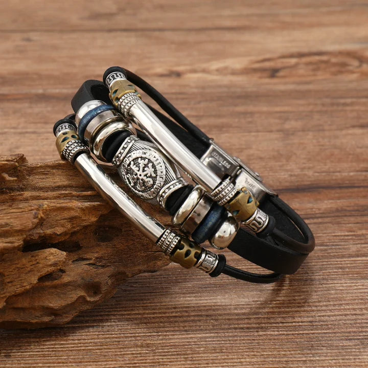 NorBrac - Pulsera De Cuero Vintage De Estilo Vikingo