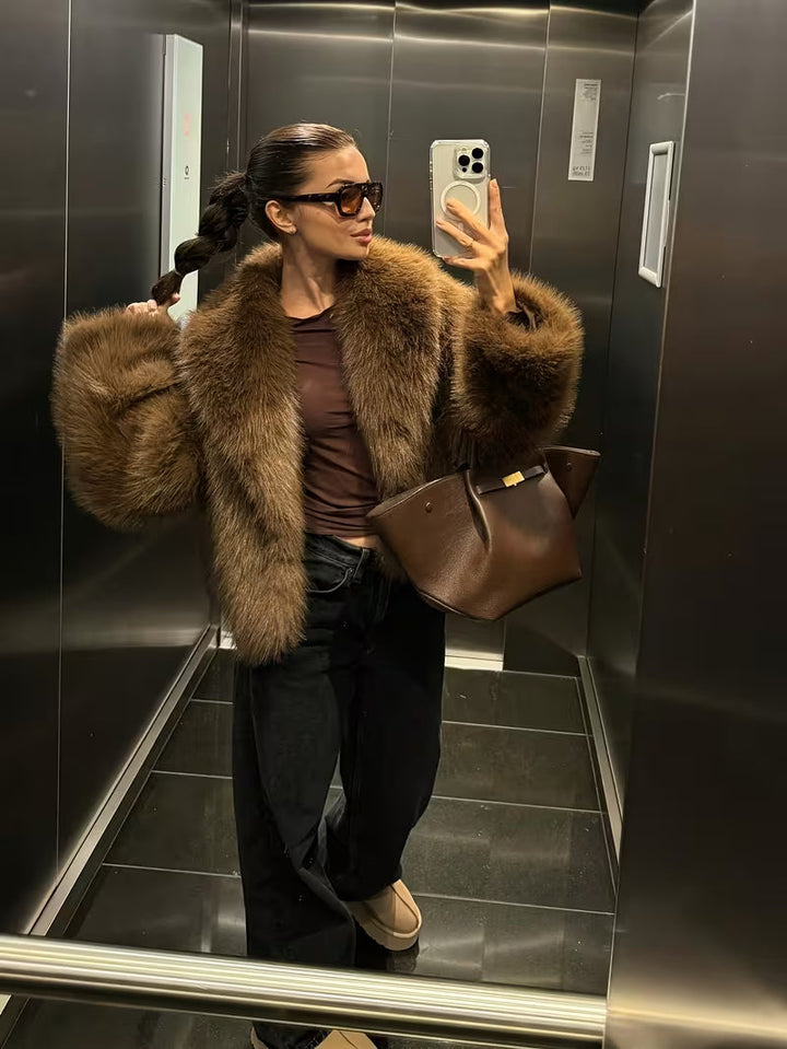 Jorida - Chaqueta Corta Oversize De Pelo Sintético Con Solapas