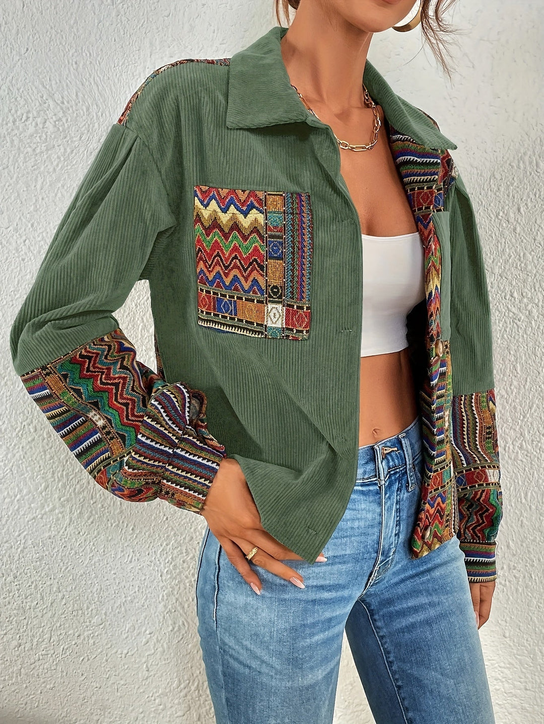 Amelina - Chaqueta De Pana Con Diseño Boho De Patchwork Y Botones