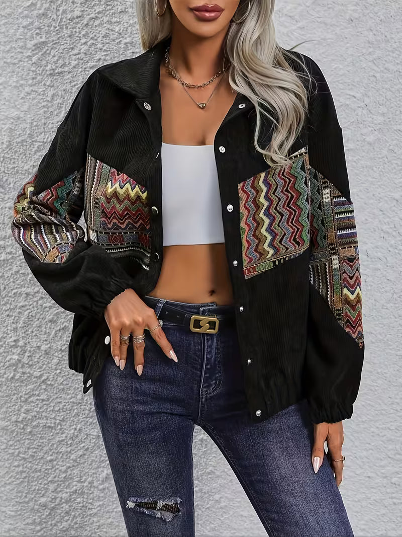 Denyque - Chaqueta Con Patchwork Geométrico Multicolor y Solapas