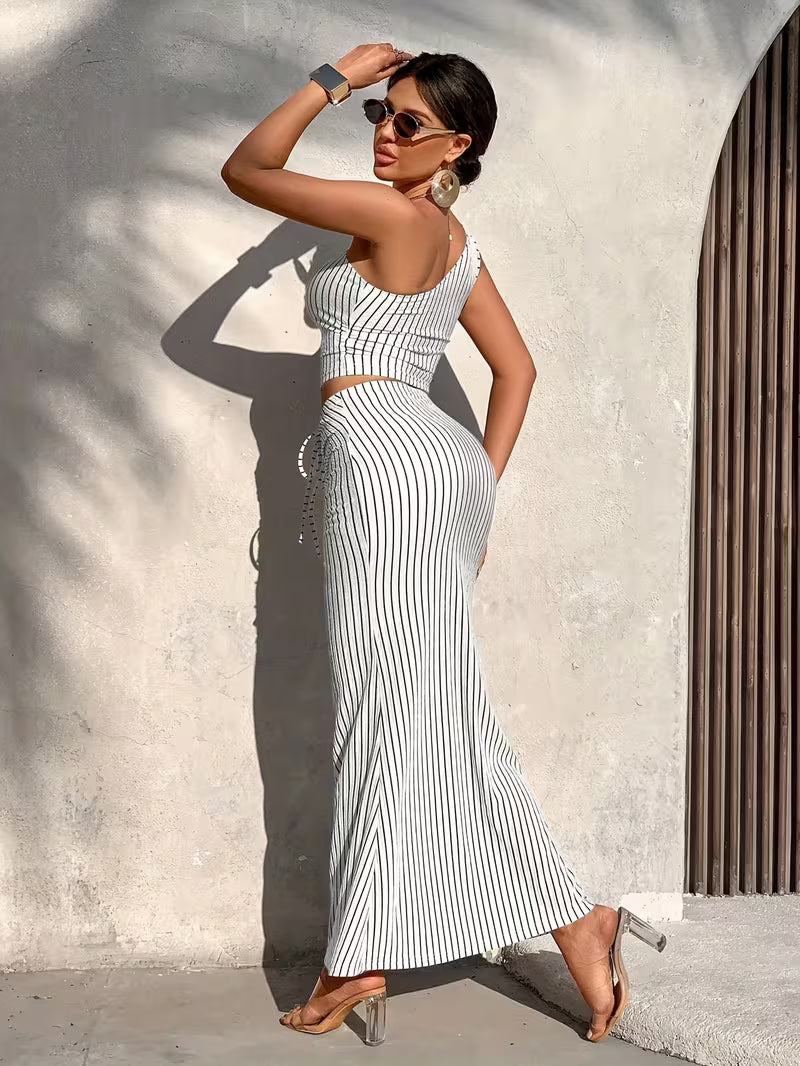 Shaiyla - Elegante Conjunto De Dos Piezas a Rayas