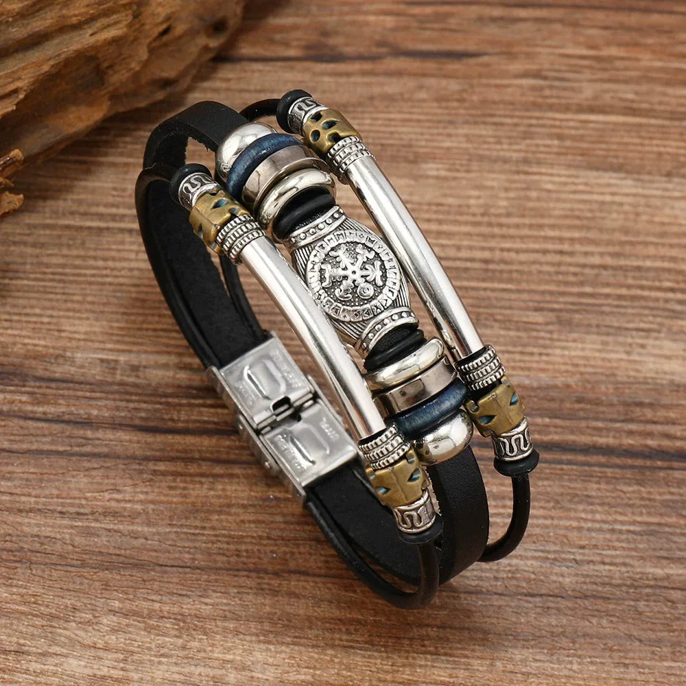 NorBrac - Pulsera De Cuero Vintage De Estilo Vikingo