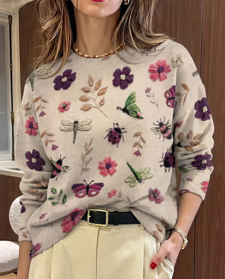 Nigella - Jersey Informal Con Estampado Floral Y De Insectos
