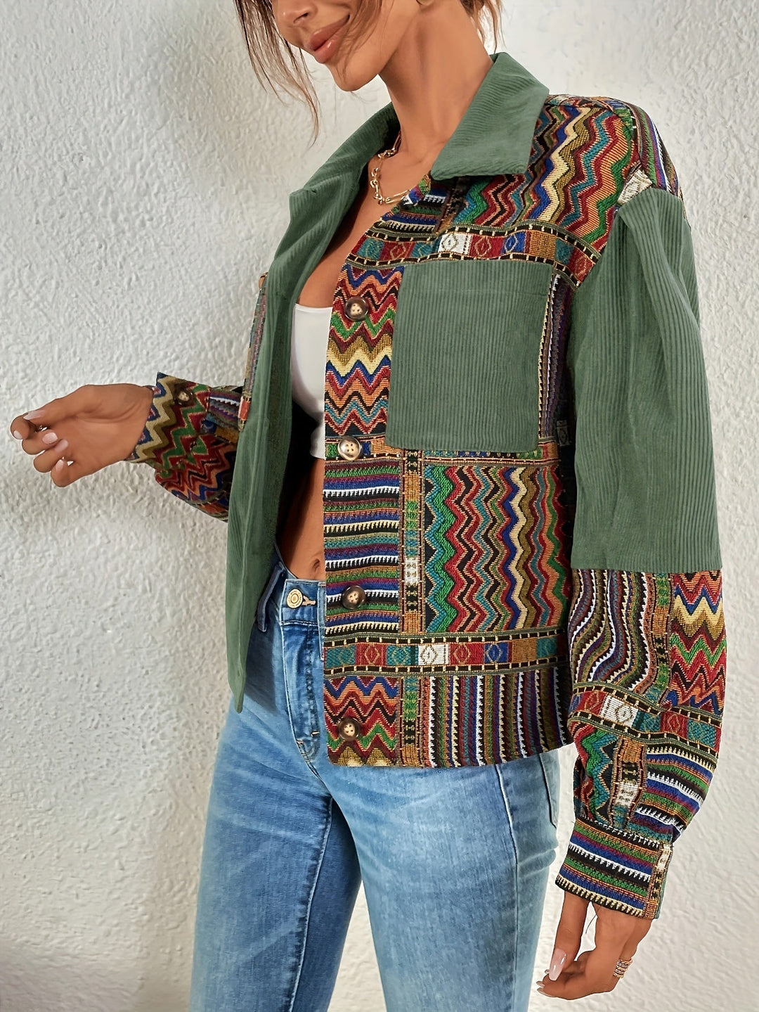 Amelina - Chaqueta De Pana Con Diseño Boho De Patchwork Y Botones