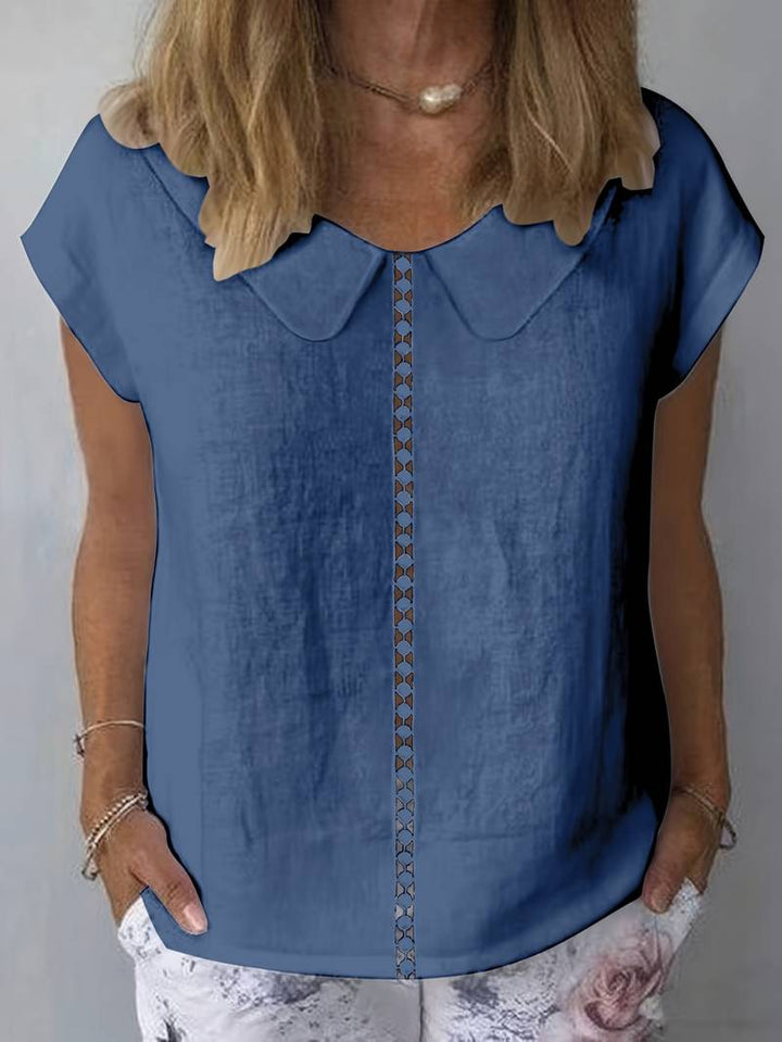 Krischelle - Jersey De Manga Corta Con Encaje en El Cuello