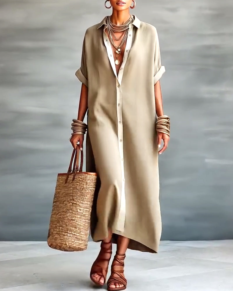 Nerena - Elegante Vestido Camisero Con Cuello En V Drapeado
