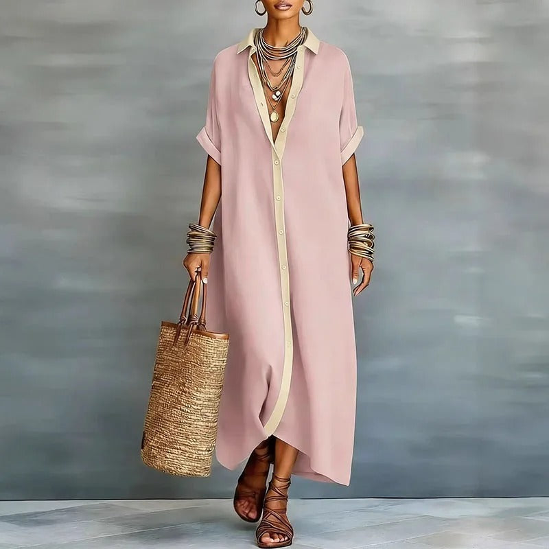 Nerena - Elegante Vestido Camisero Con Cuello En V Drapeado