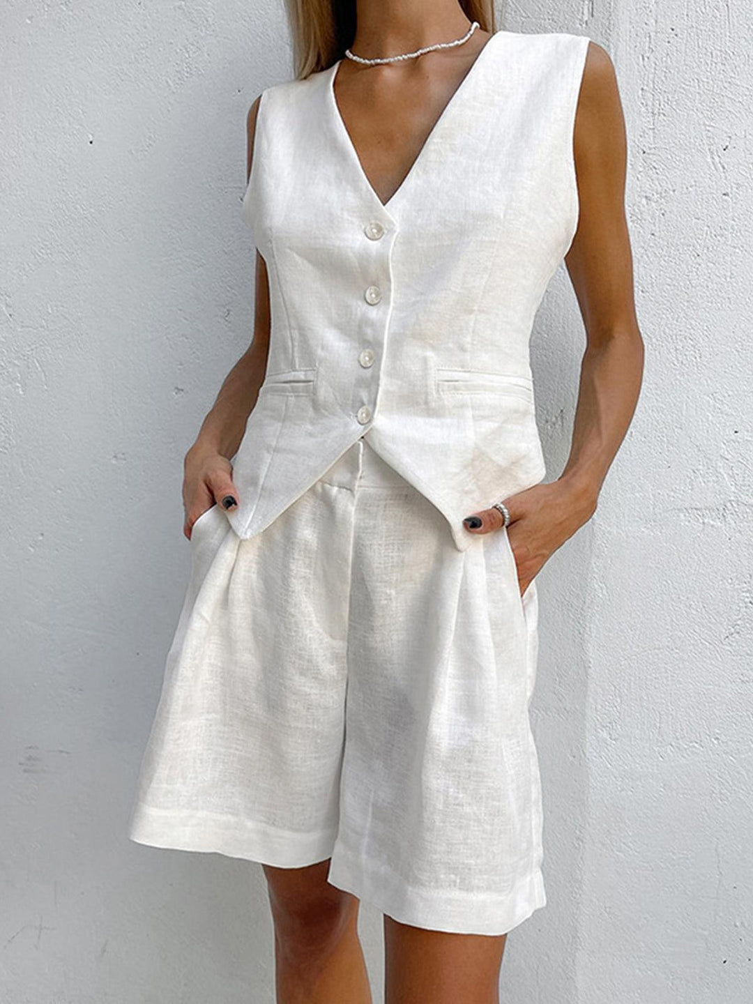 Dynisa - Conjunto De Chaleco y Pantalones CortosDe Lino
