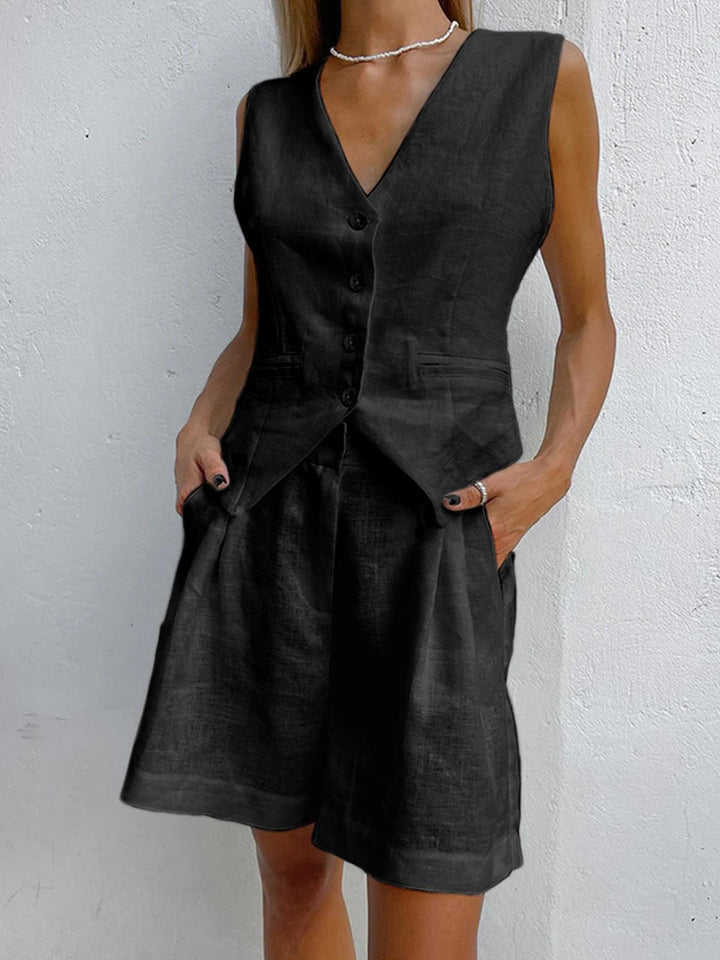 Dynisa - Conjunto De Chaleco y Pantalones CortosDe Lino