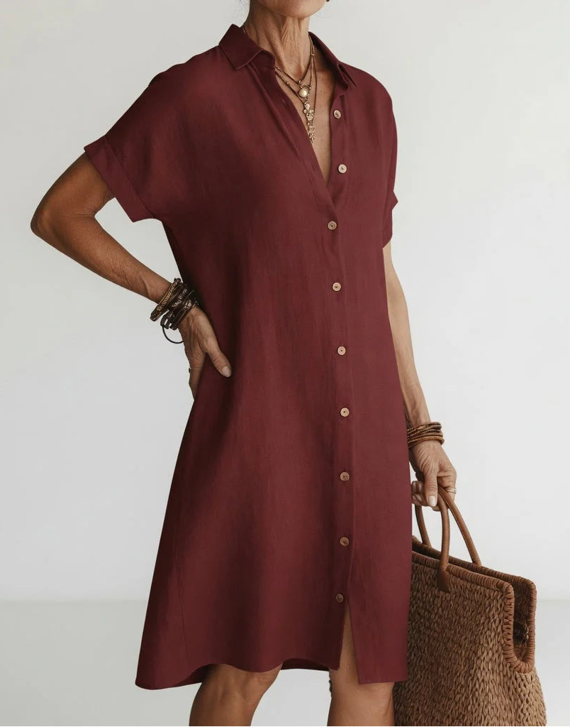Nilisha - Vestido Camisero Midi De Lino y Algodón