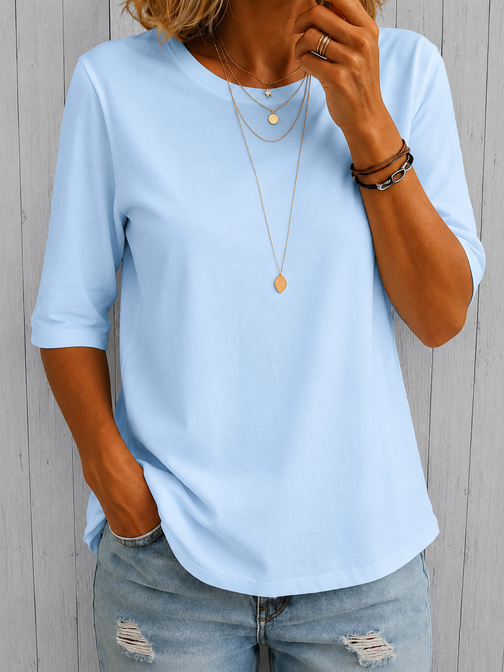 Arisa - Camiseta de Cuello Redondo y Manga Tres Cuartos