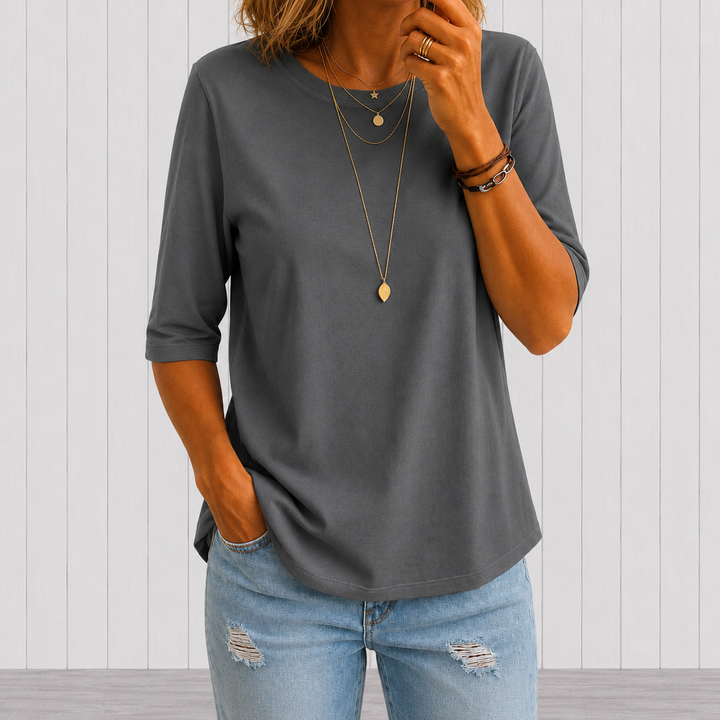 Arisa - Camiseta de Cuello Redondo y Manga Tres Cuartos