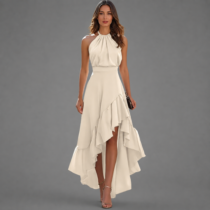 Benetou - Vestido Largo Asimétrico Con Volantes Y Escote Halter