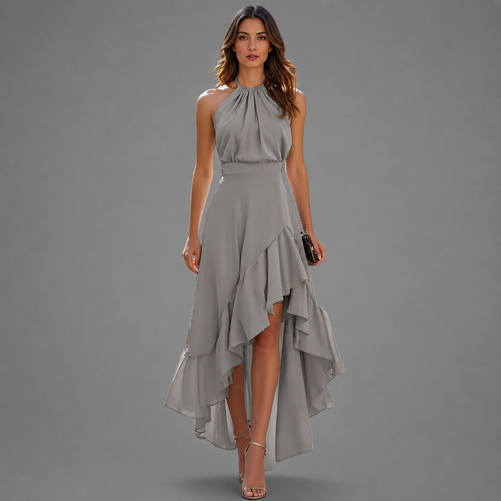 Benetou - Vestido Largo Asimétrico Con Volantes Y Escote Halter