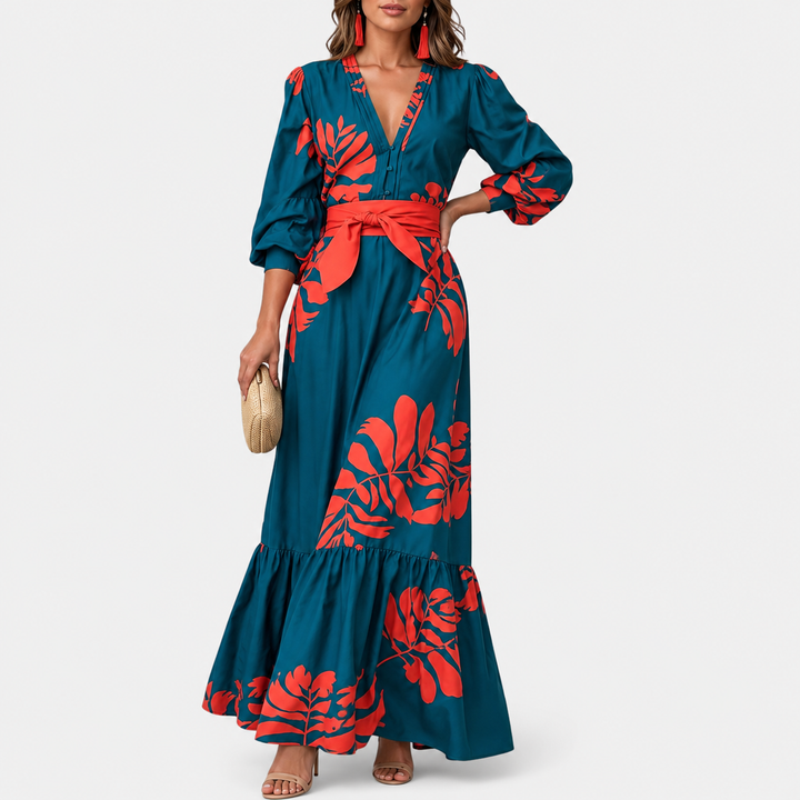 Hacire -  Vestido Largo Con Estampado Floral Tropical