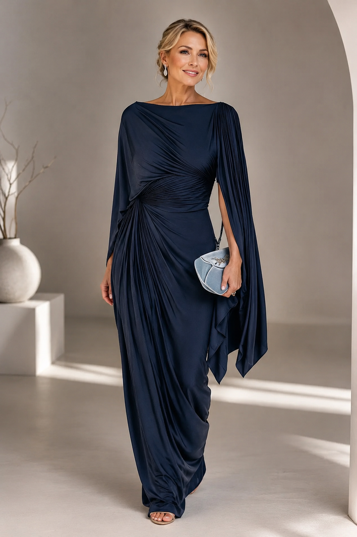 Mirona - Vestido Largo Plisado Con Capa