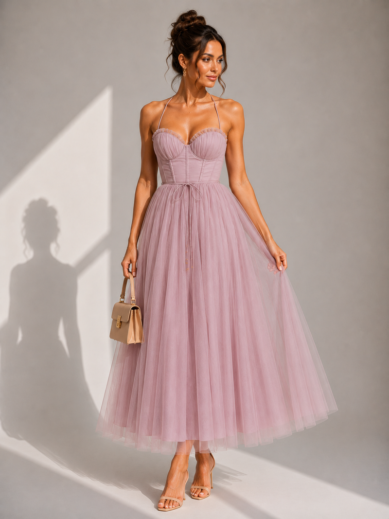 Chiyoko - Elegante Vestido Midi Con Espalda Descubierta