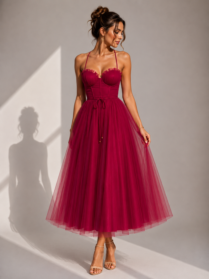 Chiyoko - Elegante Vestido Midi Con Espalda Descubierta