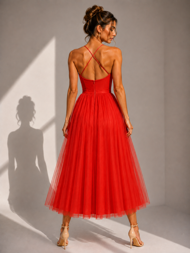 Chiyoko - Elegante Vestido Midi Con Espalda Descubierta