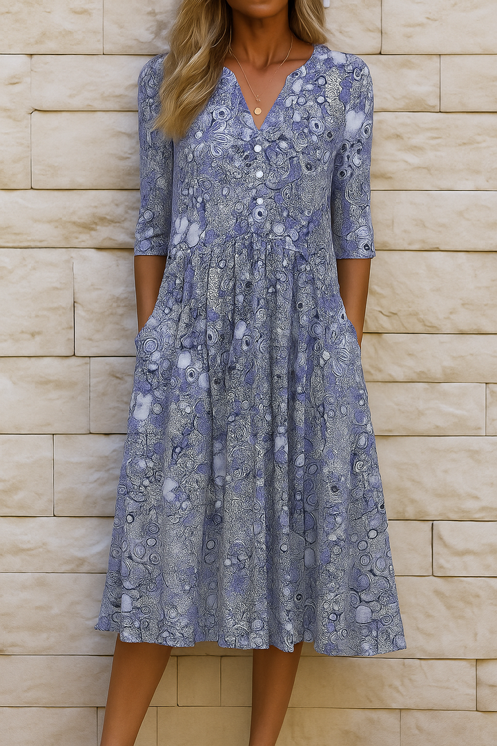 Eliskaa - Elegante Vestido Floral Con Cuello En V