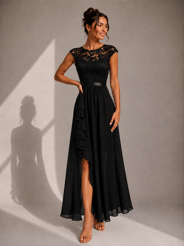 Yoanna - Elegante Vestido Largo Con Cordones Y Volantes