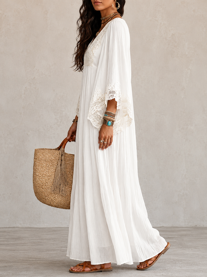 Shimmila - Vestido Largo De Gasa Con Mangas De Murciélago y Encaje