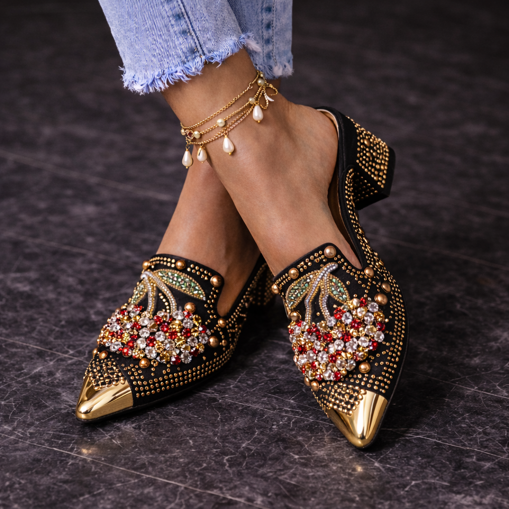 Aysu - Mocasines Con Strass y Estampado de Cerezas