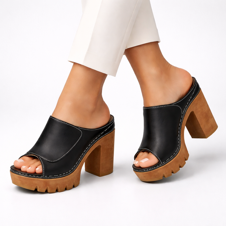 Nicolien - Sandalias de Tacón Grueso y Punta Abierta