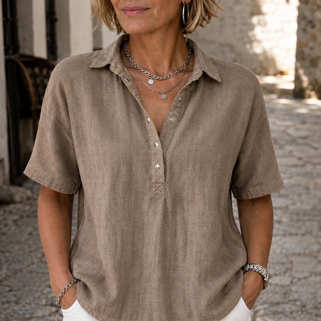 Nawel - Blusa Elegante Con Cuello Y Botones