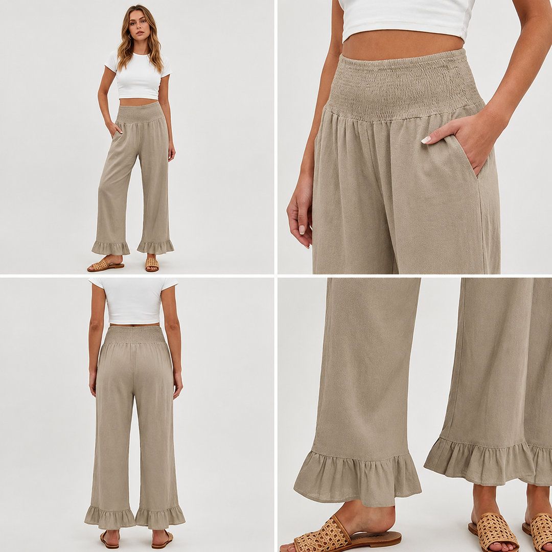 Moriom - Pantalones Holgados De Algodón Estilo Boho Con Volantes