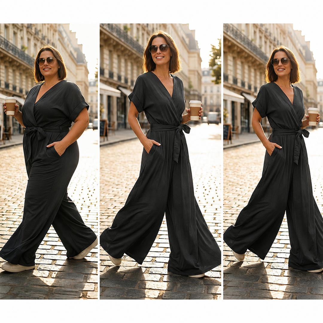 Meryem - Mono Informal De Corte Ancho Con Cuello en V Cinturilla Ajustada Y Cuello en V