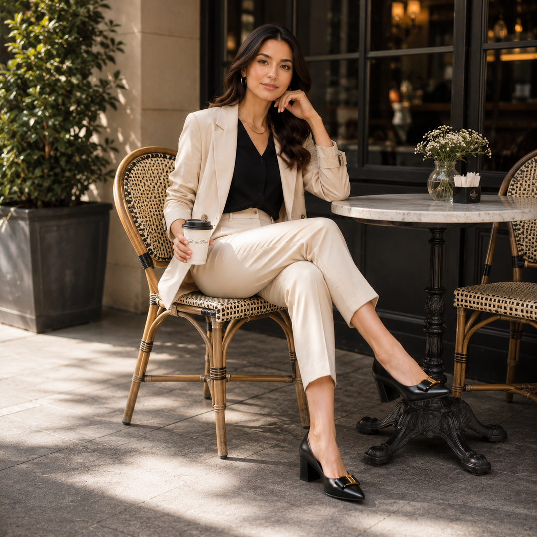Hadeel - Zapatos De Tacón Grueso Y Punta Afilada Con Hebilla en Forma De Lazo