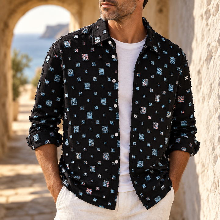 Lipsey - Camisa de Manga Larga con Botones y Diseño de Cuadrados Texturizados