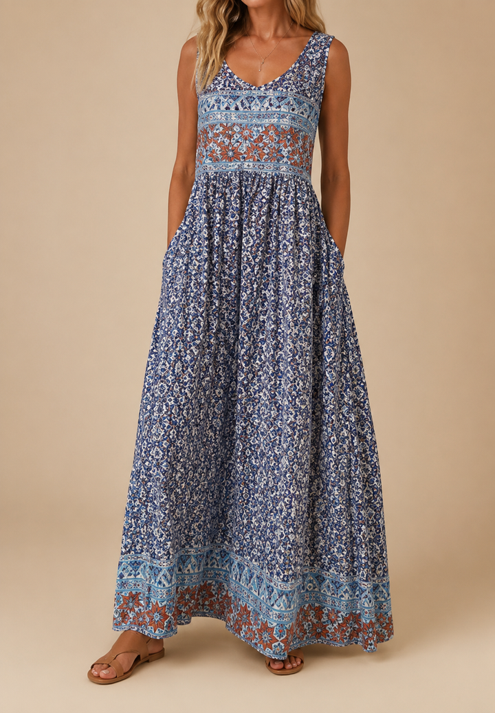 Raqual - Vestido Largo Con Estampado Floral y Bolsillos