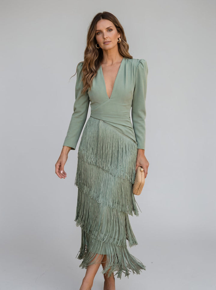 Rylanya - Elegante Vestido Con Flecos