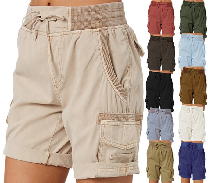 Audria - Pantalones Cortos de Cintura Alta Con Cordón y Bolsillos Tipo Cargo
