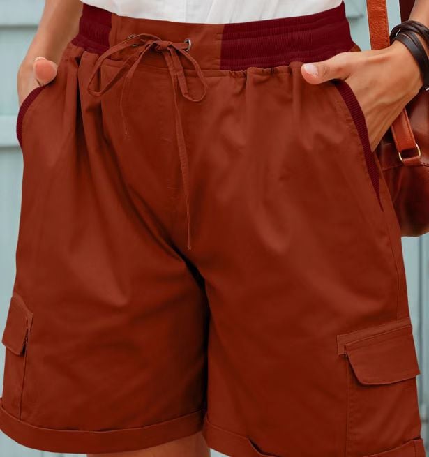 Audria - Pantalones Cortos de Cintura Alta Con Cordón y Bolsillos Tipo Cargo