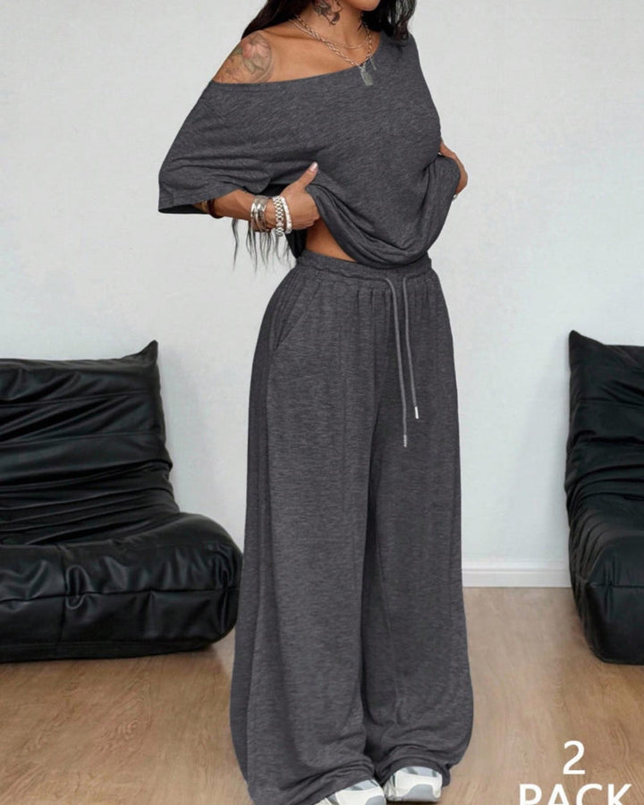 Ratirat - Conjunto de Blusa y Pantalones de Pierna Ancha