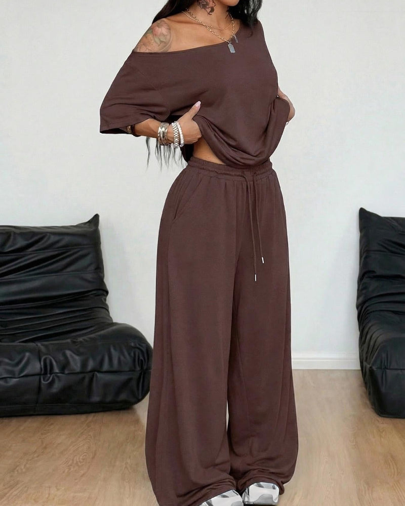 Ratirat - Conjunto de Blusa y Pantalones de Pierna Ancha
