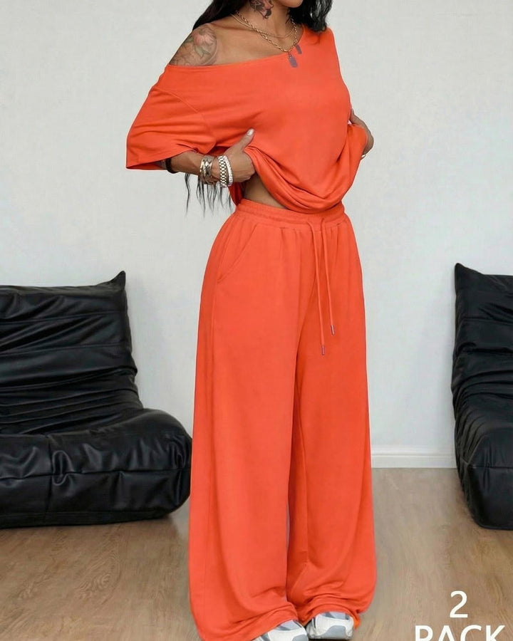 Ratirat - Conjunto de Blusa y Pantalones de Pierna Ancha