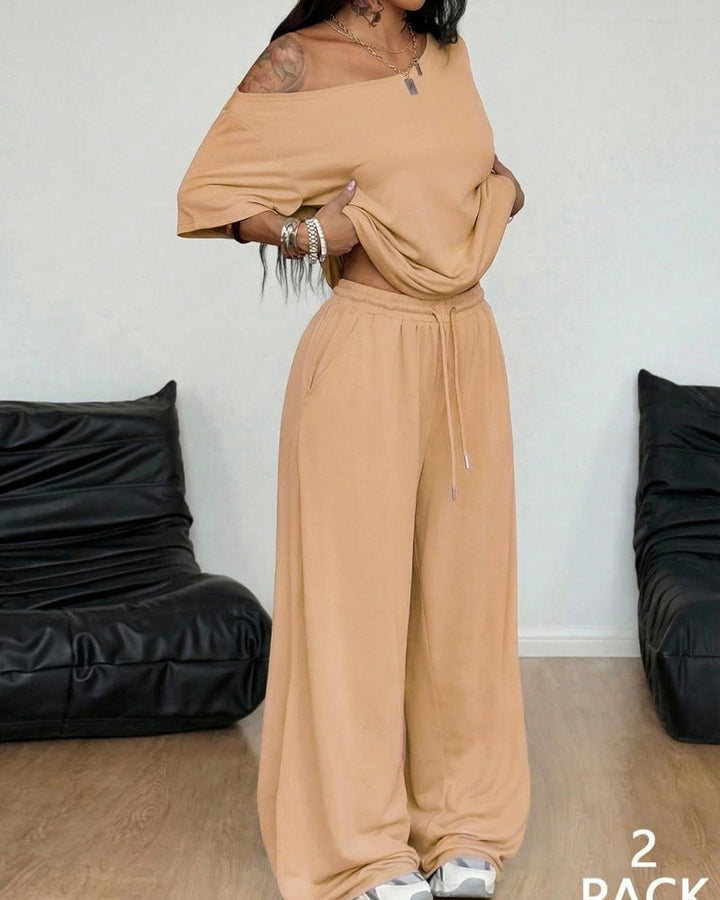 Ratirat - Conjunto de Blusa y Pantalones de Pierna Ancha