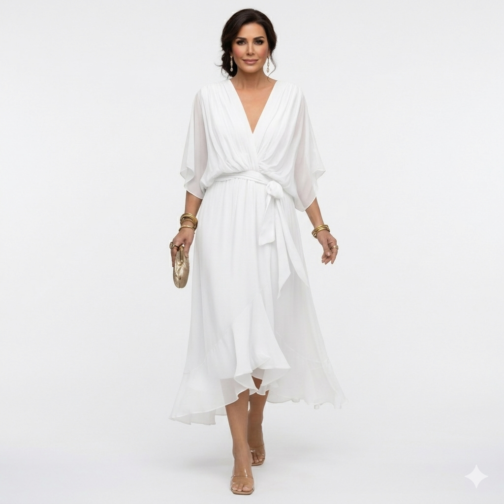 Zagda - Elegante Vestido Midi Con Cuello en V