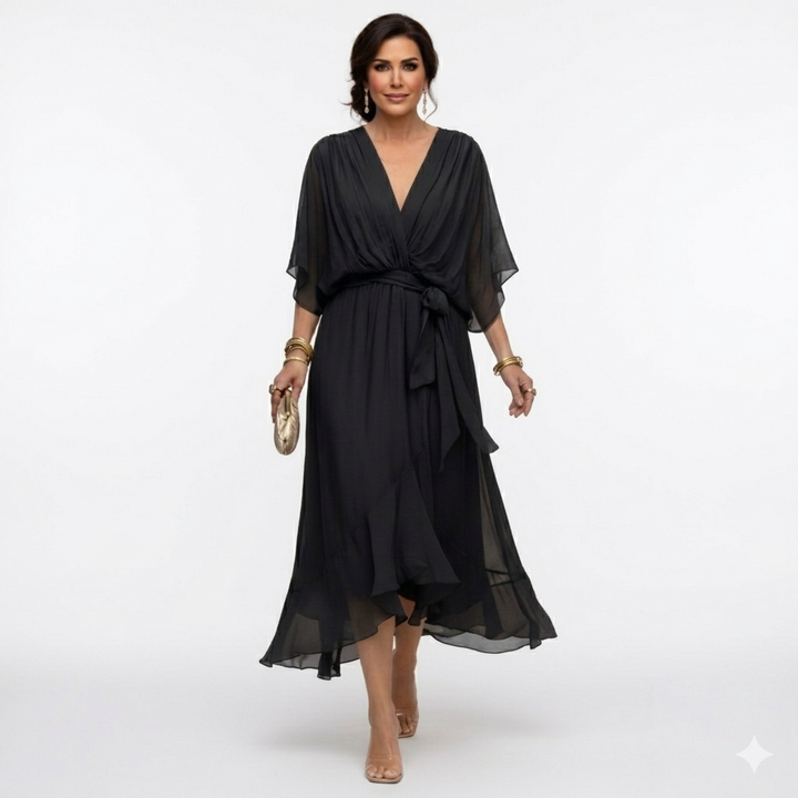 Zagda - Elegante Vestido Midi Con Cuello en V