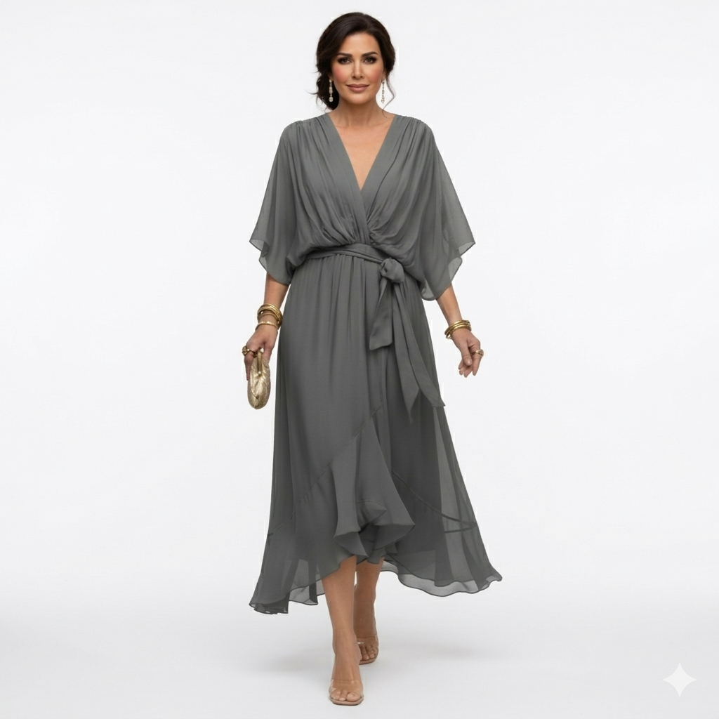 Zagda - Elegante Vestido Midi Con Cuello en V