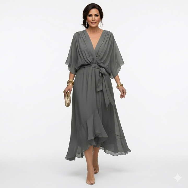Zagda - Elegante Vestido Midi Con Cuello en V