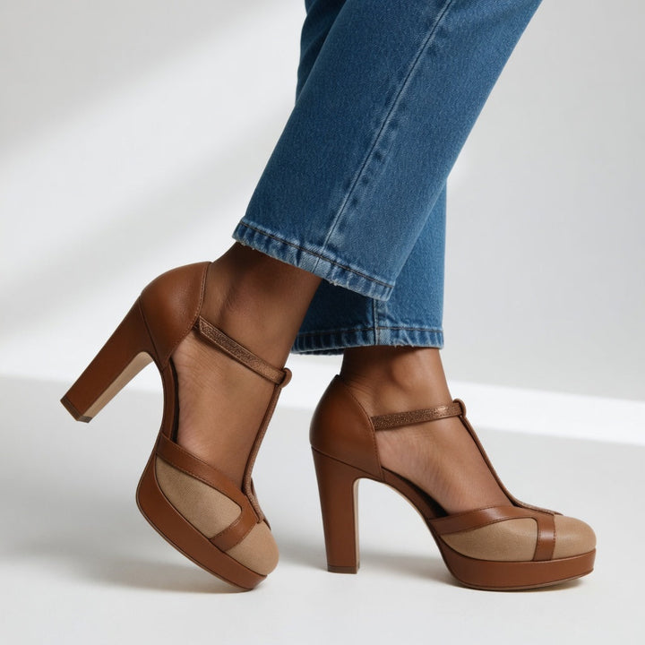 Delfinna - Elegantes Zapatos De Tacón Alto Con Correa en T