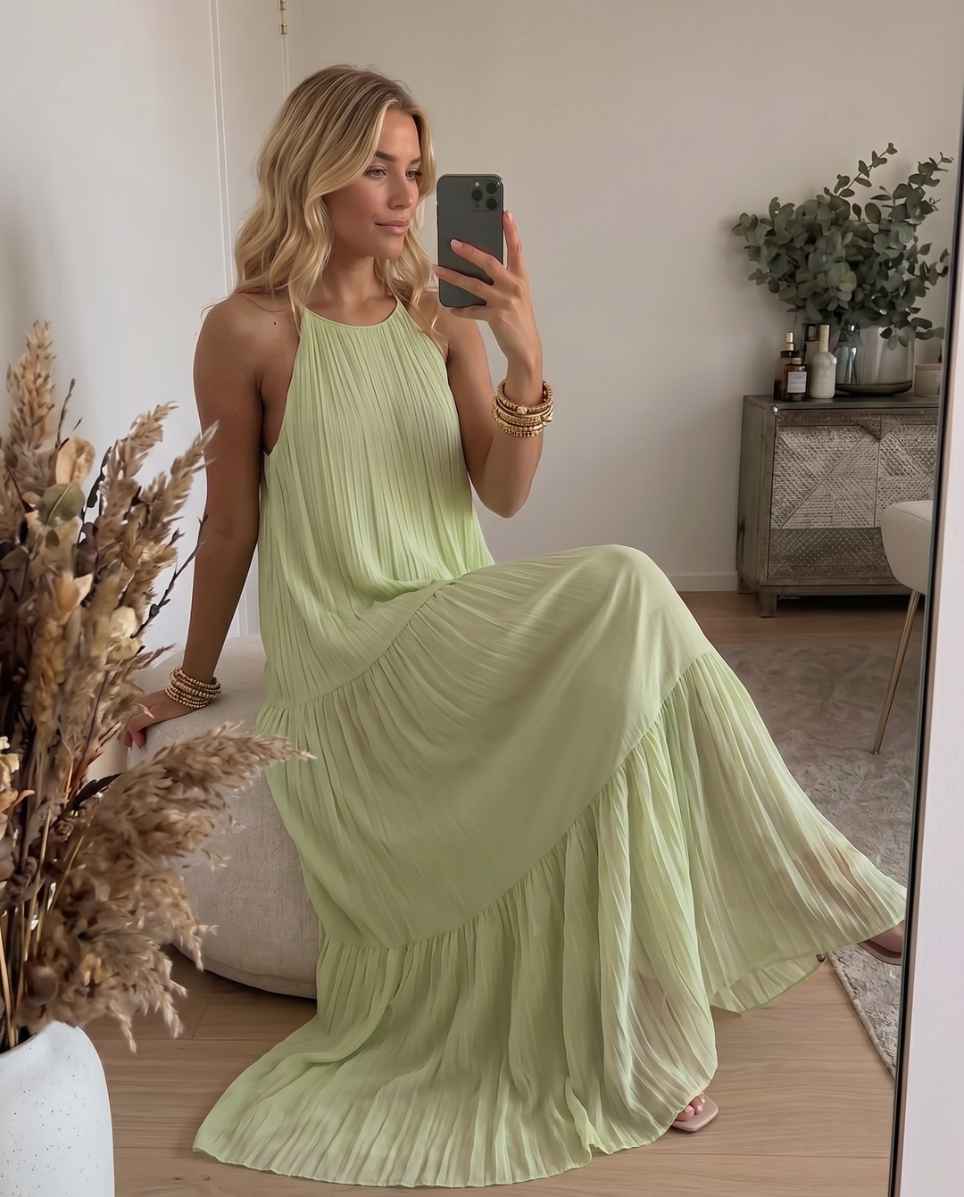 Frazier - Vestido Largo sin Mangas con Pliegues