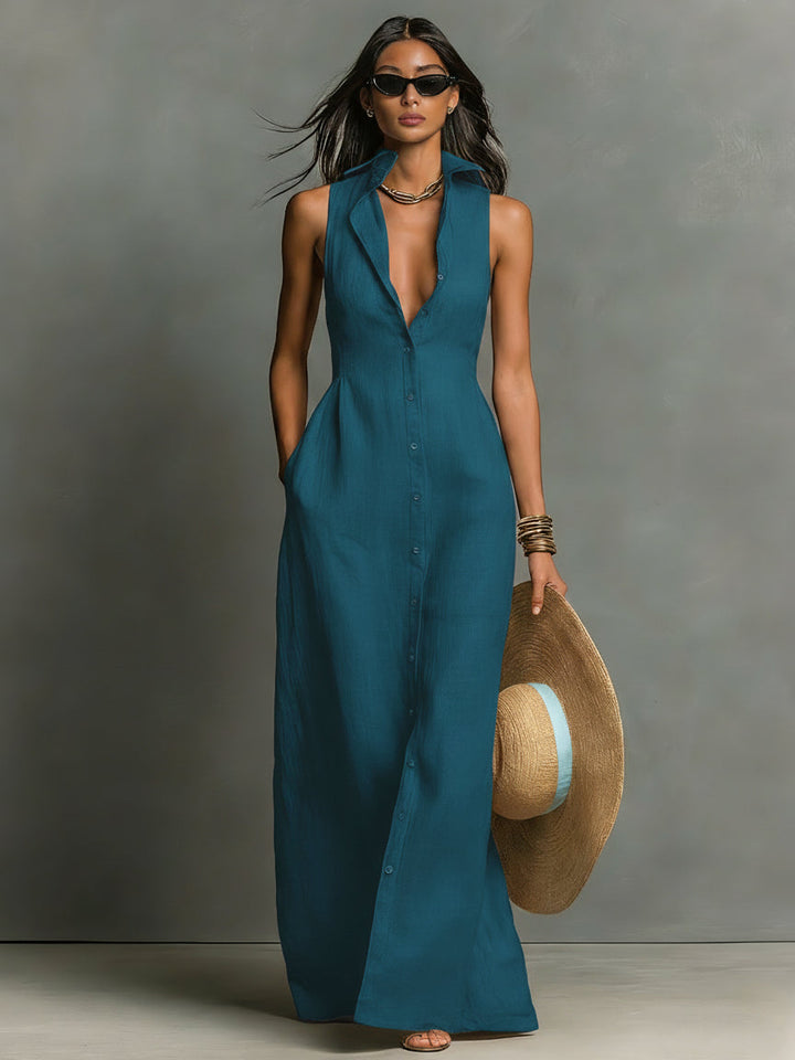 Hani - Vestido Camisero De Lino Con Botones en El Pecho